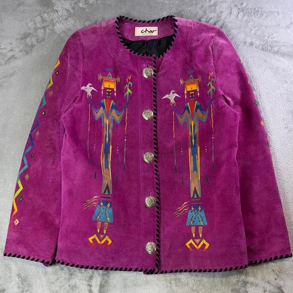 Char Santa Fe Jackets & Blazers - Vintage One of a Kind “Char of Santa Fe” Hand Painted Suede Jacket M concho